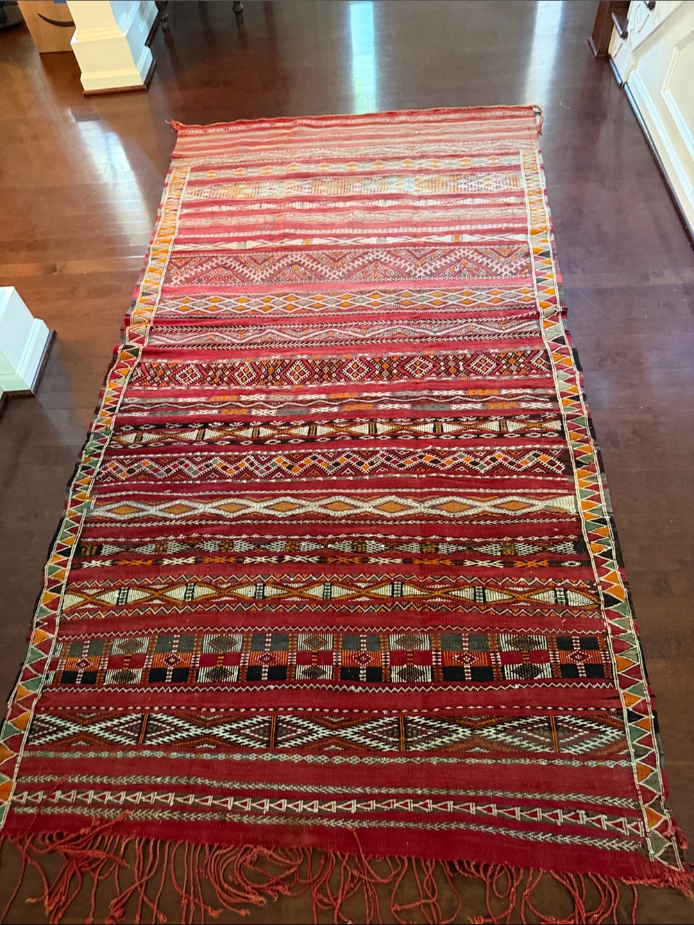 Vintage Handwoven Red Moroccan Kilim Rug Zemmour Berber Tribe- bought in Morocco
